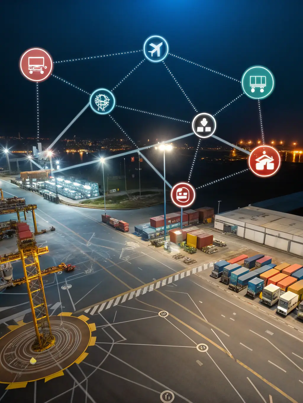 A digital illustration of a supply chain network connecting Asia Pacific suppliers to a US distribution center, emphasizing seamless logistics.