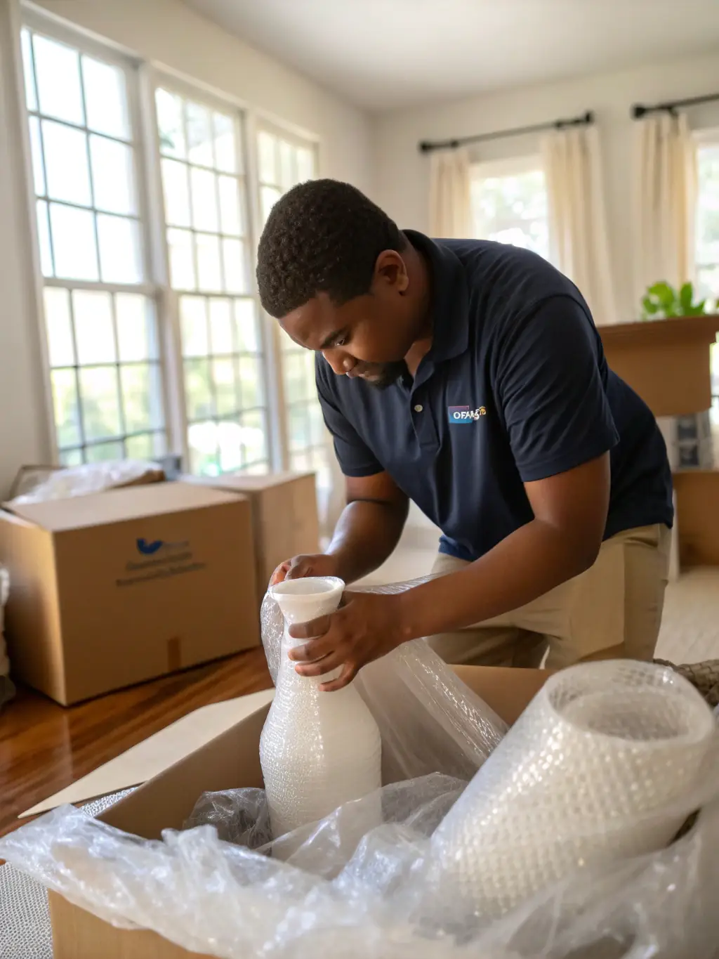 An image depicting a team member carefully packing products for shipment, showcasing attention to detail and quality.